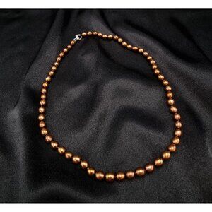 Brown Genuine Pearl Necklace With 925 Sterling Silver Clasp